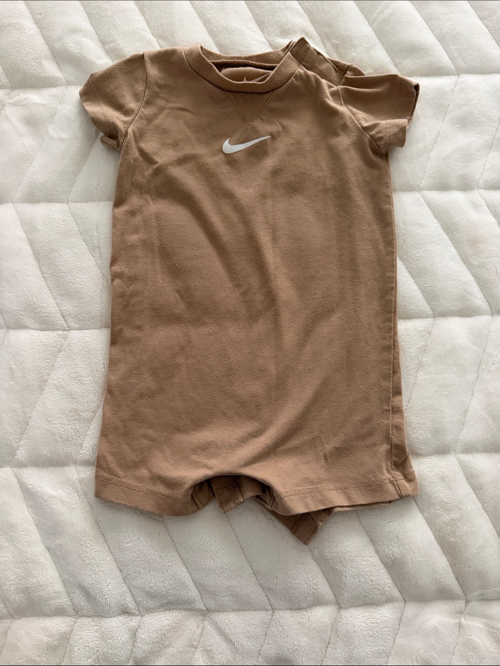 Nike Brown Short Sleeve Baby One-Piece Romper with White Swoosh